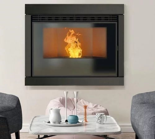 Un insert avec une canalisation dont la puissance est réglable de 2,5 à 8 ou 10 kW, NORDIC FIRE - Boxline 8 - 10 Airplus