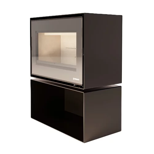 UNGARO - Inux 75 Free + BOX - Un poêle à bois au style contemporain équipé d'une base permettant le stockage de vos buches. 