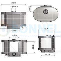 Poêle à bois BLACK PEARL Wanders - Ets Bonnel (dimensions)