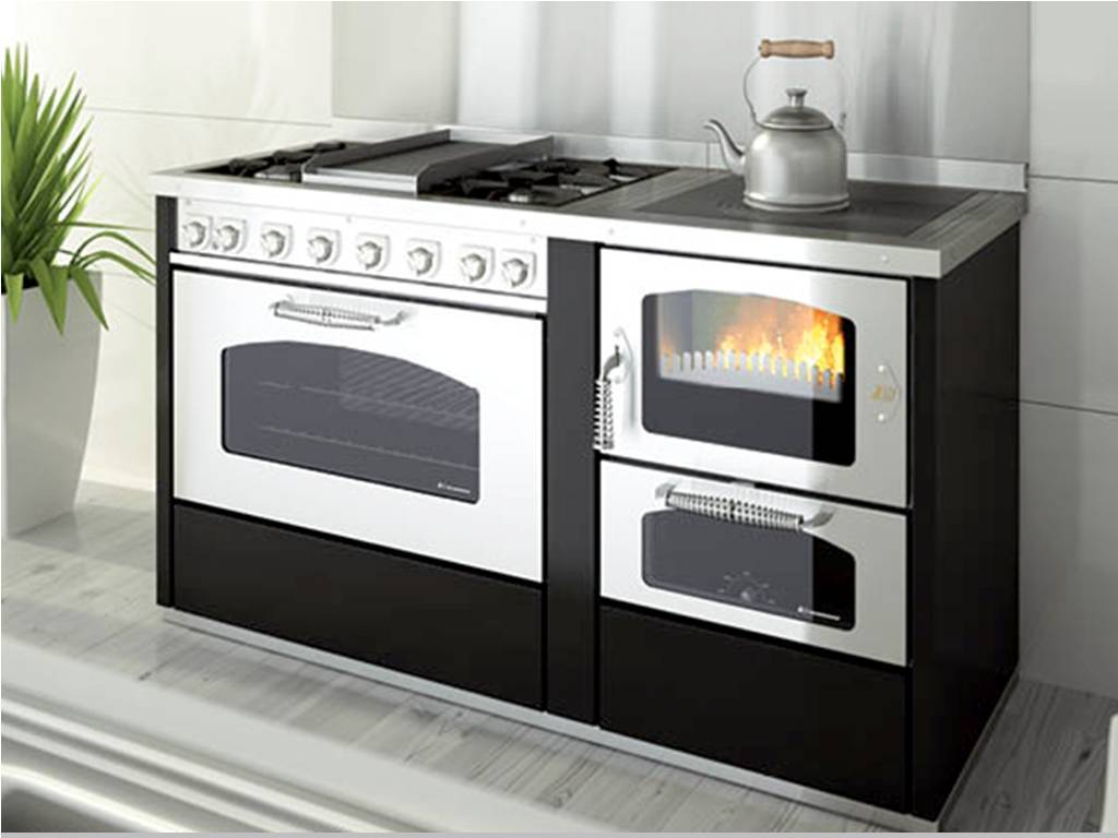 Cuisinière mixte bois, gaz et éléctrique acier 17,4 kw,A2 - 9 NC,Berotu